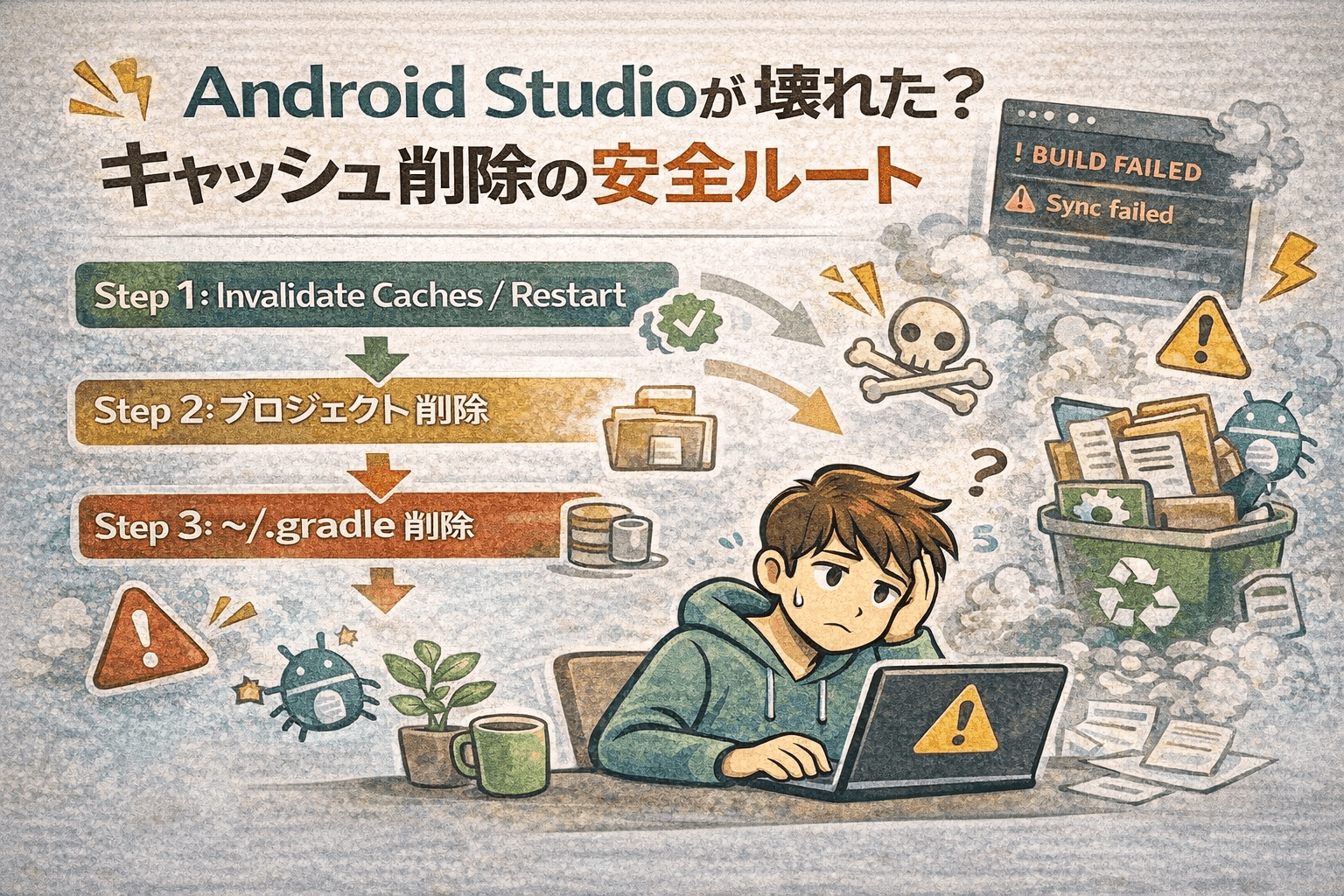 Android Studioが壊れた？キャッシュ削除の安全ルート